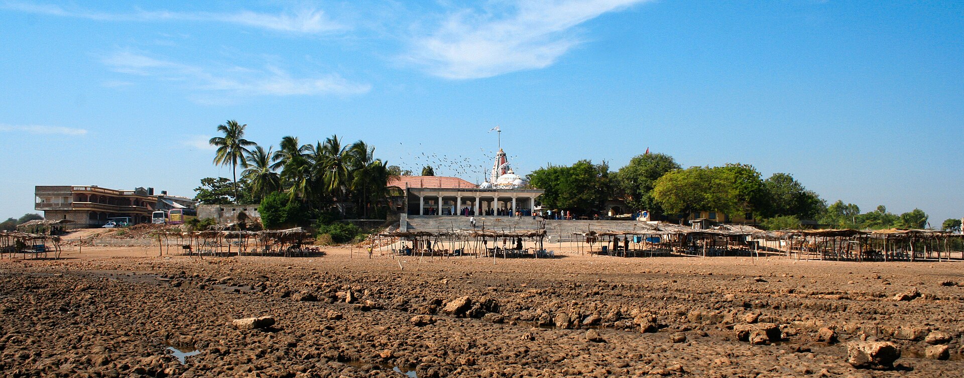 Ancient Gopnath Mahadev Temple standing along the Gulf of Khambhat coastline in Bhavnagar, Gujarat