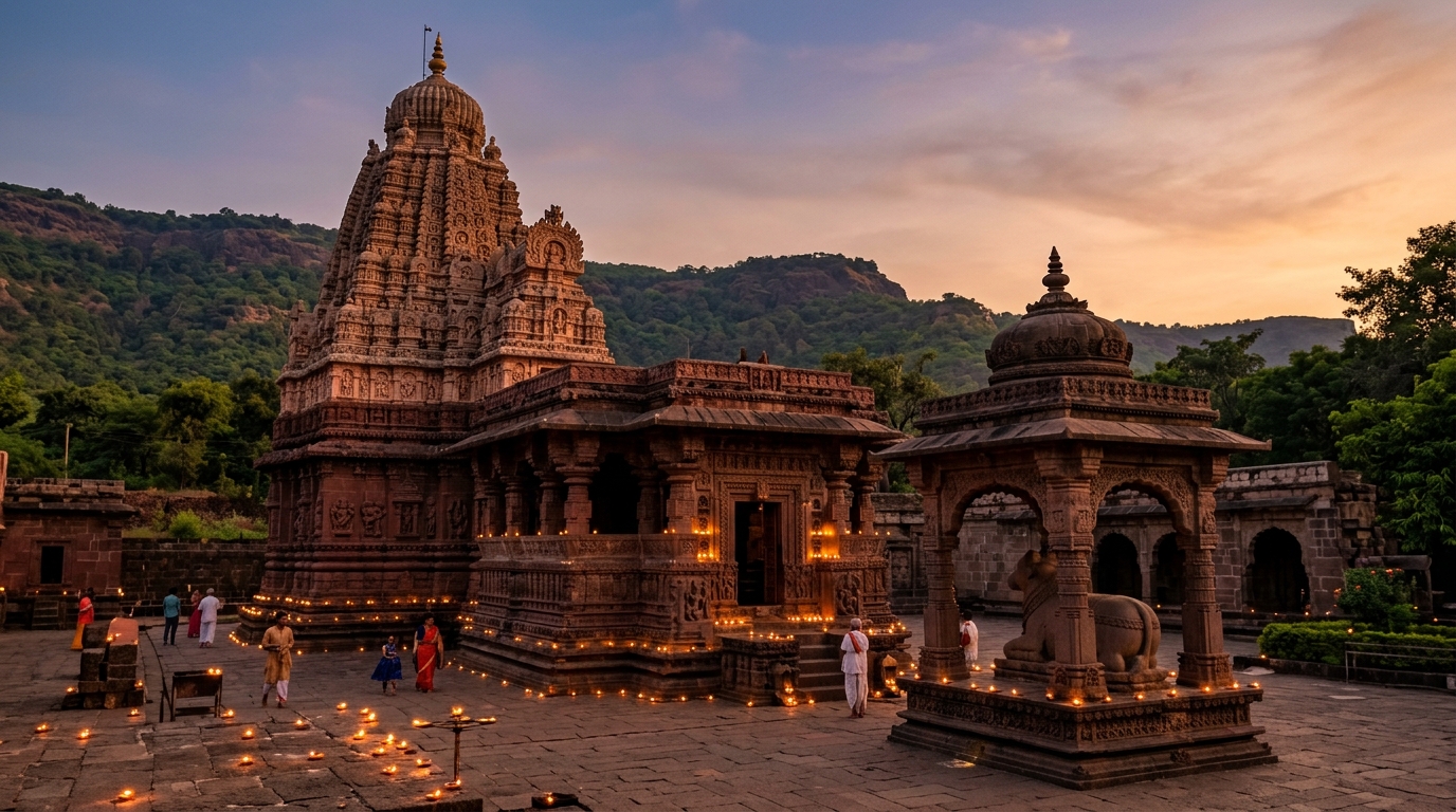 Grishneshwar Jyotirlinga Red Basalt Stone Temple Architecture near Ellora Caves Maharashtra