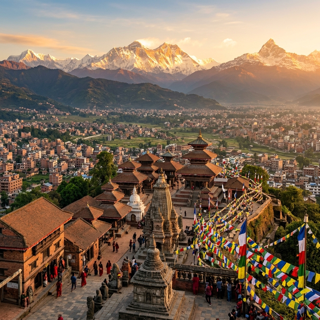 Kathmandu Valley and Everest Peak, Nepal
