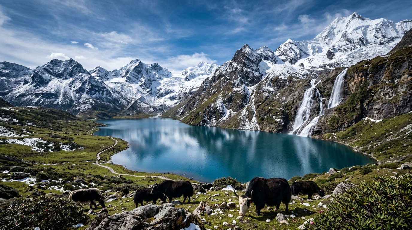 Kupup Alpine Lake Cascade in East Sikkim, Sikkim