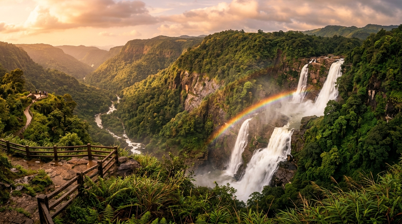 Kynrem Falls in East Khasi Hills, Meghalaya