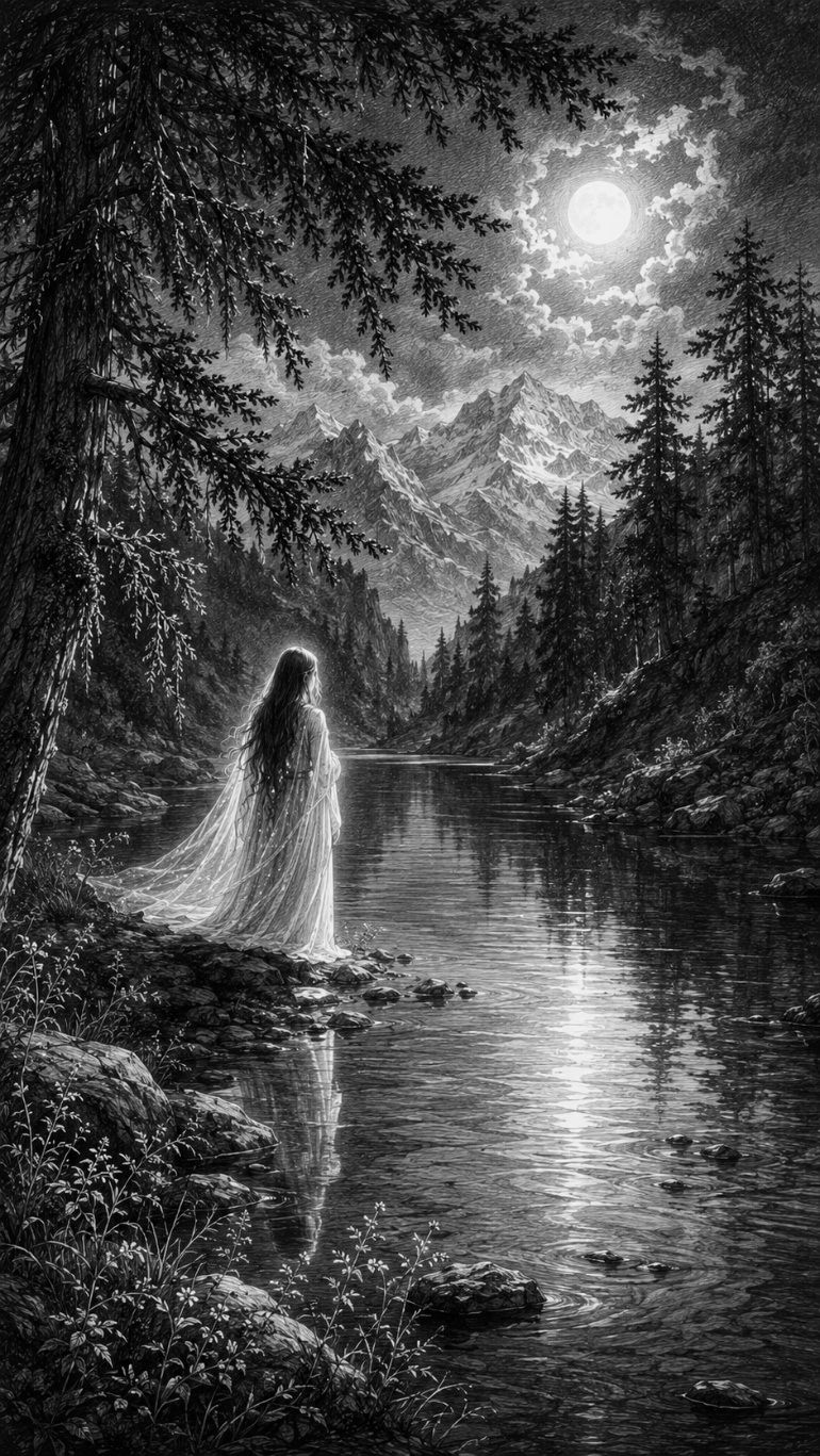 The Woman by the Silver Water Illustration